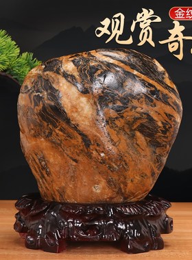 奇石天然原石摆件金纹石造景观赏石头工艺品家用客厅办公室靠山石