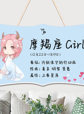 儿童房挂牌可爱少女心公主房间卧室装饰挂件创意十二星座墙贴门牌