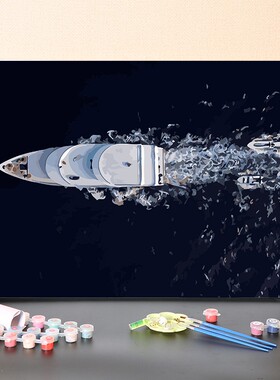 数字油画diy手工填充蓝色梦幻海洋游艇风景画手绘涂色丙烯油彩画