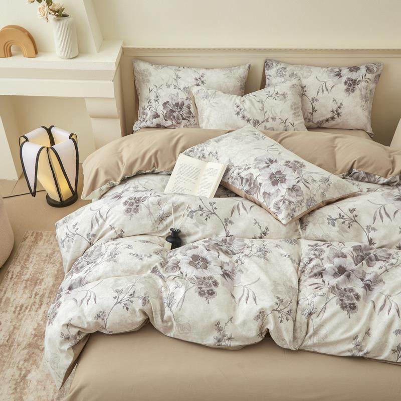 全棉磨毛简约风印花四件套亲肤裸睡床品复古纯棉碎花床单款套件,淘宝优惠券,粉丝福利购,淘宝优惠卷