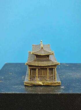 黄铜微景观中式建筑模型摆件书房假山水陆缸鱼缸庭院盆景装饰造景
