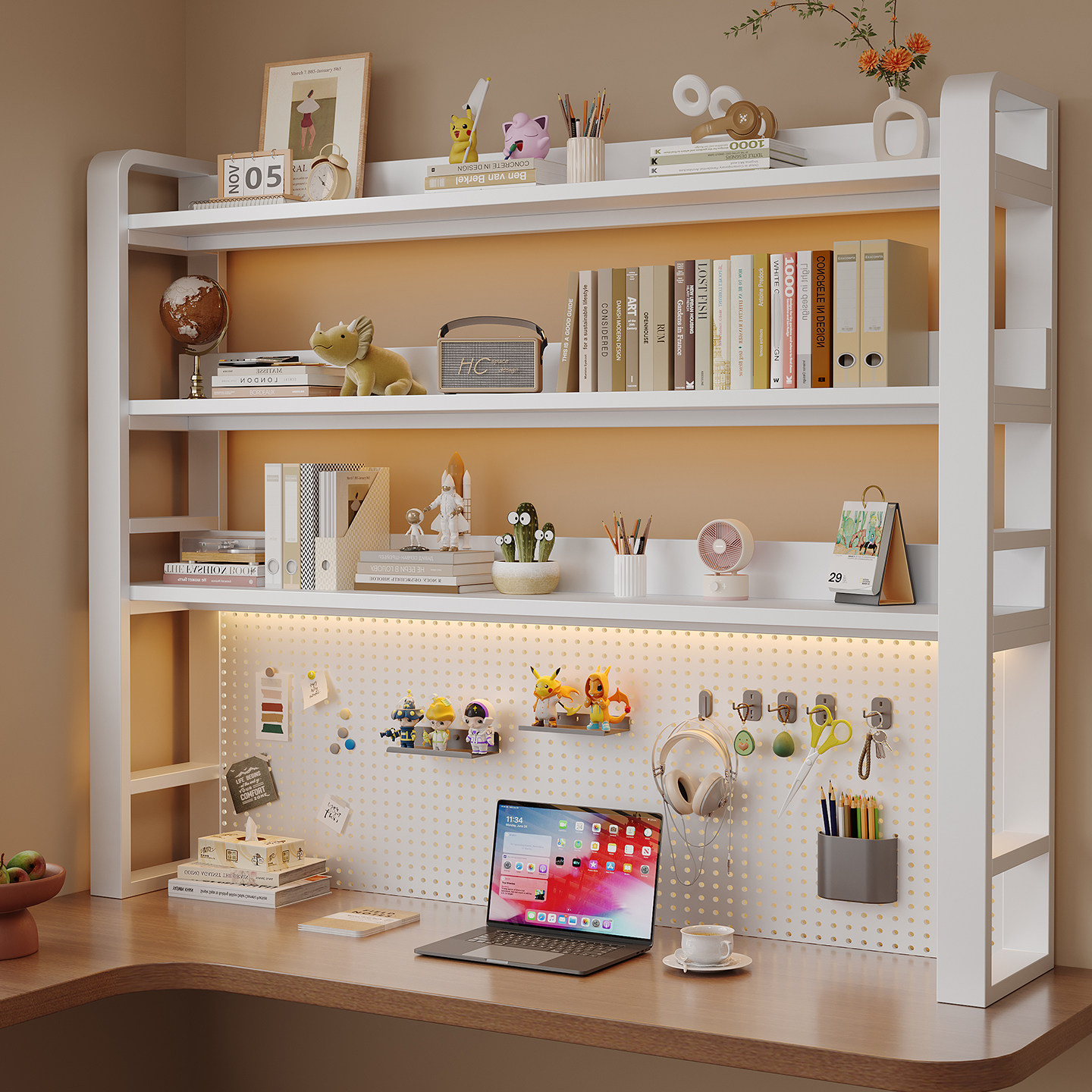 Desktop hole board multi-layer vertical storage bookshelf