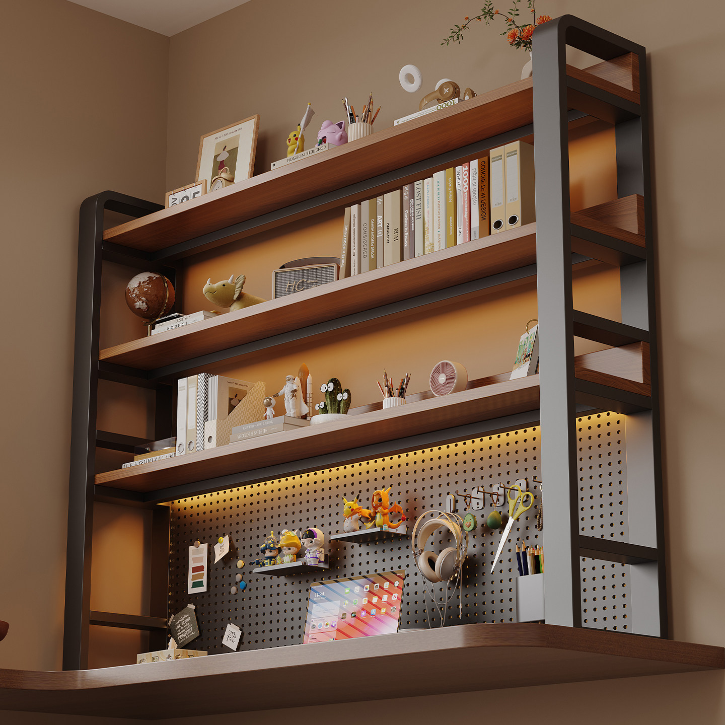 Desktop hole board multi-layer vertical storage bookshelf