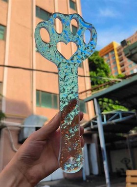 SP道具炫彩凹凸爱心猫爪手拍透明石头纹 亚克力戒尺 渐变色拍孑孑