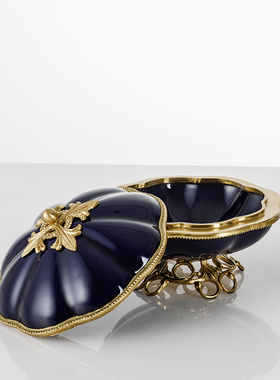 宝蓝色陶瓷储物罐客厅电视柜工艺品 欧美式家居饰品玄关酒柜摆件