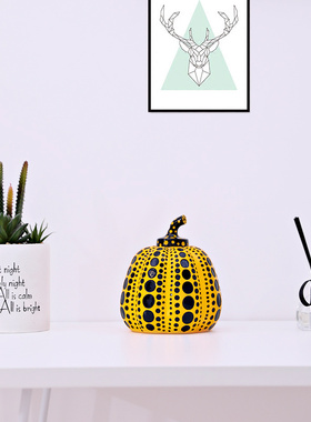 草间弥生波点南瓜植物装饰树脂摆件万圣节桌面家居饰品雕塑艺术品