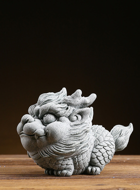创意青砂石祥瑞麒麟动物茶宠家居工艺品电视柜装饰品造景摆件礼物