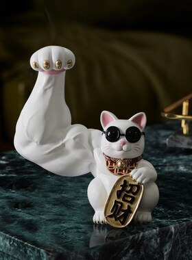 劫财猫大力肌肉招财猫前台朋友开店开业高档送礼物实用收银台摆件