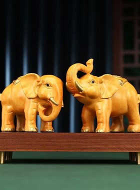 纯黄铜大象摆件财宝对象一对吸水象开业乔迁礼品吉祥家居客厅装饰