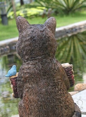 欧美订单 摆件饰品家居别墅庭院花园装饰憨憨浣熊欢迎牌钥匙盘