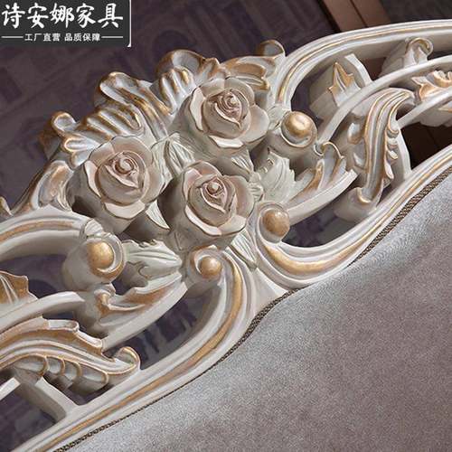 欧式古典木手23486工雕刻公主床主卧床双人81实.米婚床简欧布艺新 - 图1