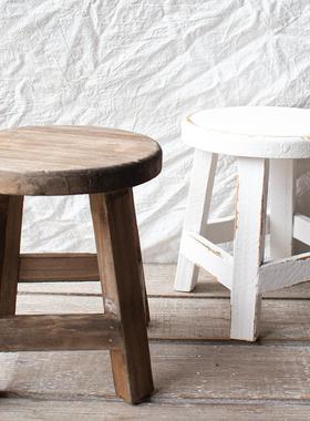 实木复做旧桌面小子凳子个性道创意小椅花架WTO家居古饰品装饰具