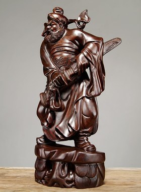 黑檀木雕天师福神钟馗神像摆件实木质家居玄关装饰红木供奉工艺品