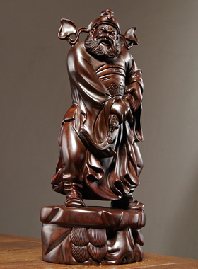 黑檀实木雕刻天师福神钟馗神像摆件家居客厅装饰品工艺品店铺摆设
