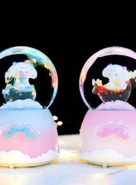飘雪发光八音盒芙芙狗星之语水晶球音乐盒桌面摆件装饰礼品