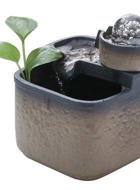 永动循环流水生财小鱼缸山水盆景摆件办公室桌面旋转水晶球风水轮