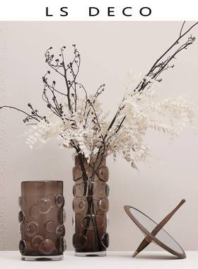 AUM简约直筒透轻明咖色花器奢琉璃瓶样摆件板房酒店家居软花装