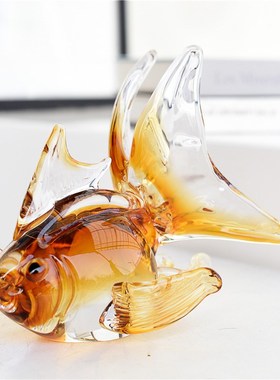 时尚创意红色琉璃玻璃金鱼鸿运当头摆件家居台面桌面装饰乔迁礼品