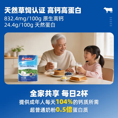 安佳奶粉新西兰进口成人中老年人高钙奶全脂牛奶粉正品官方旗舰店 - 图1