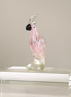 轻奢琉璃鹦鹉鸟混彩艺术摆件手工吹制琉璃客厅样板间酒店软装装饰