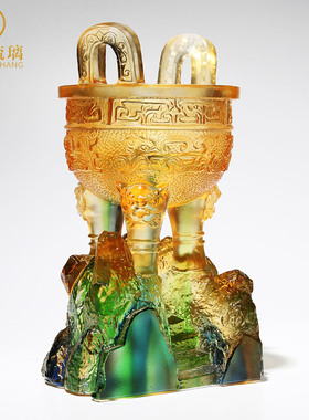 琉璃工艺品三足圆鼎办公室摆件开业礼品实用大气店铺公司商务定制