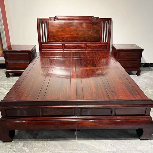红木大床双人床印尼黑酸枝木卧室家具 阔叶黄檀实木床1.8米大脚床 - 图2