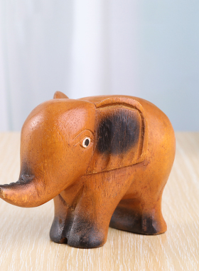 泰国进口手工实木雕刻象摆件东南亚家居子母可爱吉祥大小象浮雕
