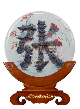 百家姓天然玉石平安扣摆件乔迁办公室玄关台红花客厅装饰礼品桌面