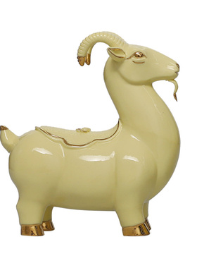 土黄色陶瓷羊摆件三羊开泰酒柜镇宅摆设长辈送礼招财家居装饰玄关