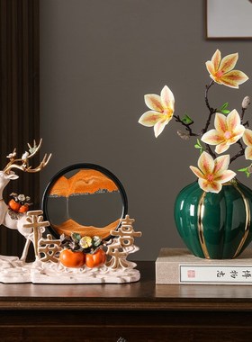 招财鹿流沙画沙漏摆件事事如意柿子客厅电视酒柜装饰乔迁新居礼品