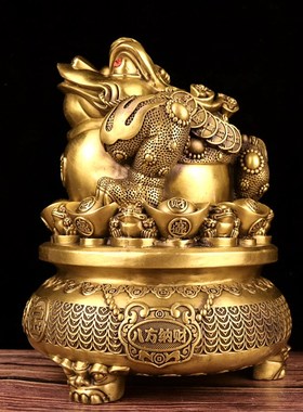 大号铜聚宝盆金蟾八方纳财四方七星金蟾家居店铺柜台摆件