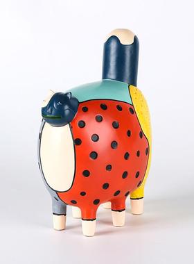 现简约彩件色卡通抽象波点代猫摆样童板间儿FEK房书桌艺术装饰品