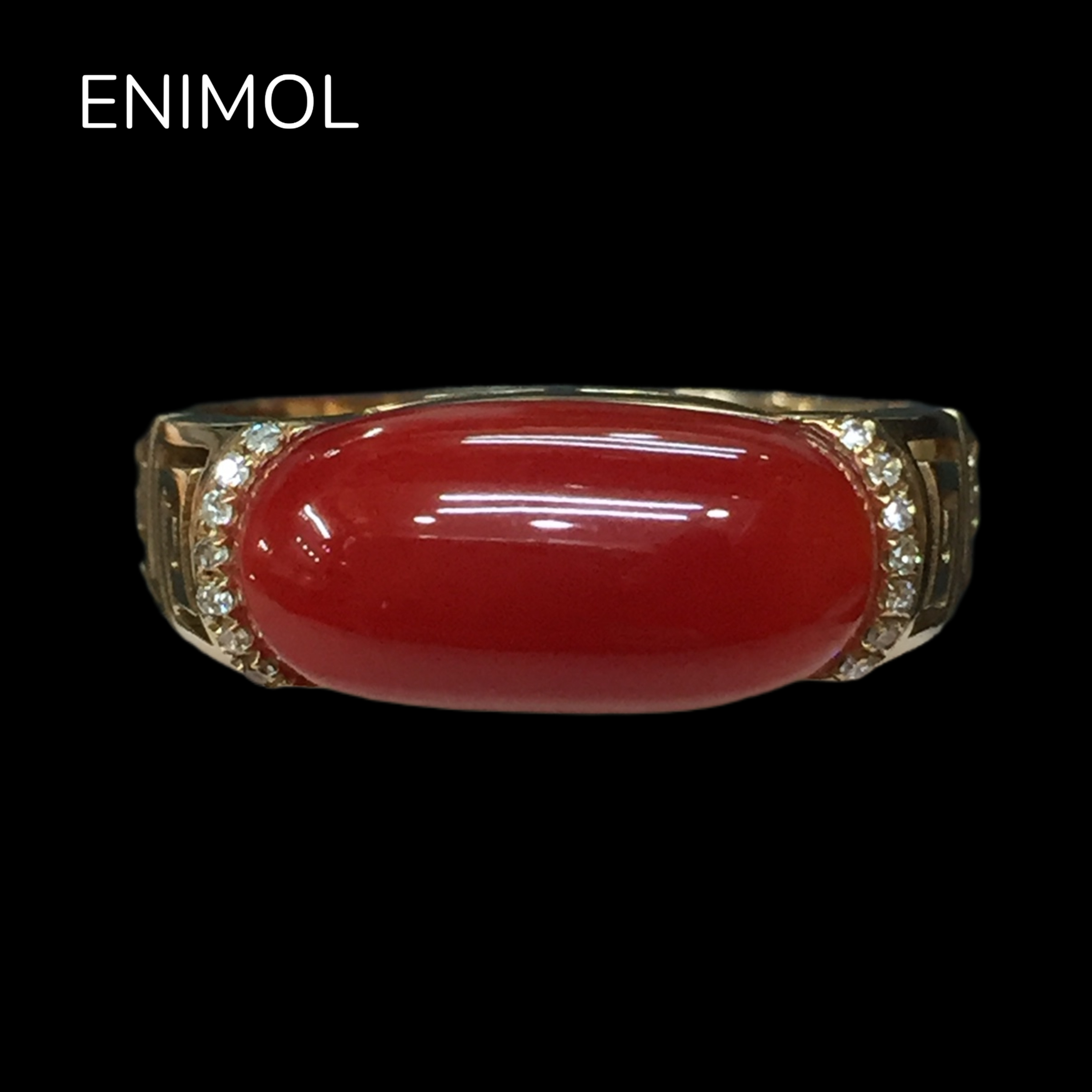 ENIMOL Aka red coral men's diamond ring with certificate