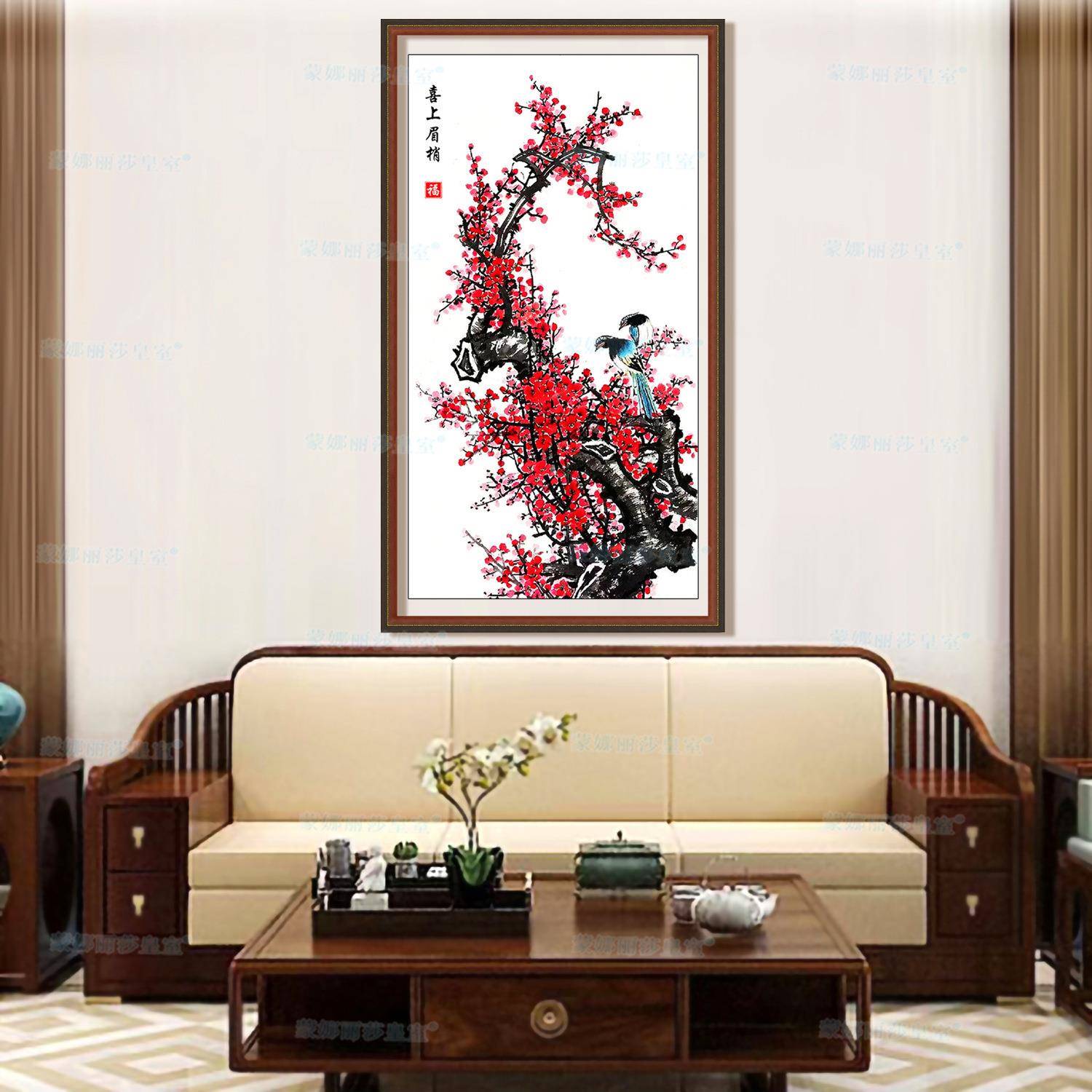 喜上眉梢十字绣2024新款线绣客厅竖版玄关水墨山水画风景大幅简单 - 图2