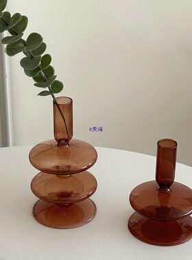 复古怀旧棕色玻璃花瓶中古风客厅