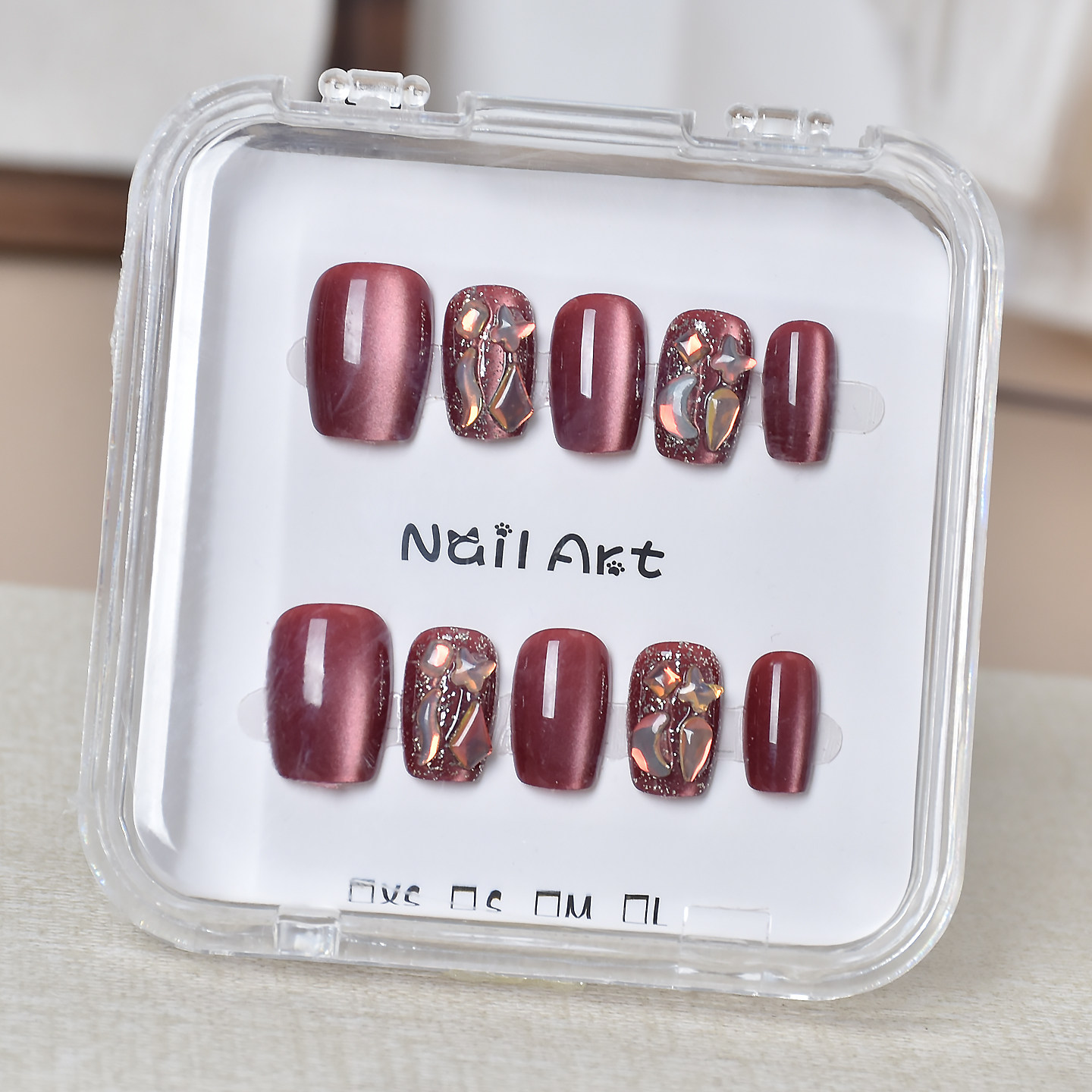 显白红色穿戴甲短款手工猫眼指甲贴片新年2026新款穿戴美甲秋冬,淘宝优惠券,粉丝福利购,淘宝优惠卷