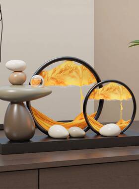 新中式时来运转流沙画摆高件家装居工艺品档办公石来运转电视室柜