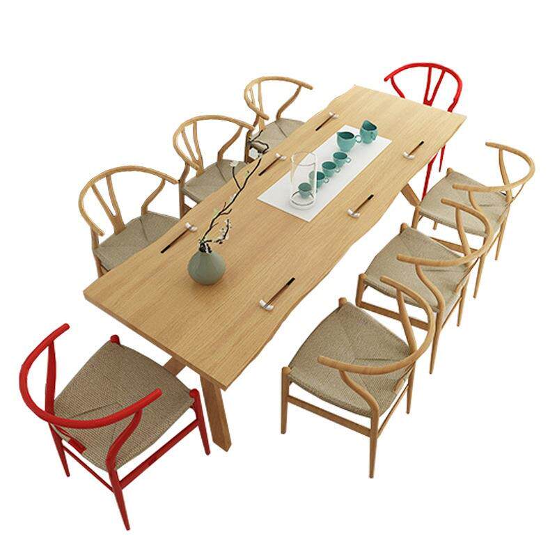 原木餐桌大板泡茶桌整板实木长条办公桌创意工作台简约餐桌椅组合 - 图3