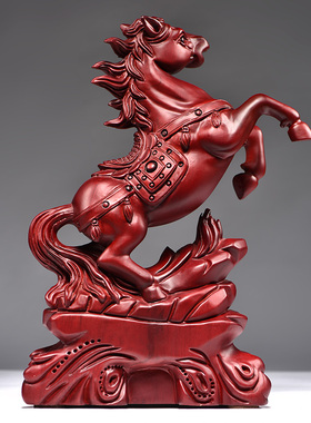 红花梨实木质马到成功摆件十二生肖木雕家居装饰摆设开业工艺礼品