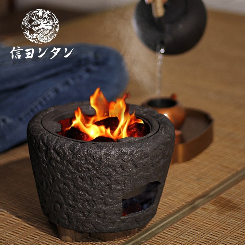 信龙堂炭烧石头纹铸铁炭炉围炉煮茶碳烧出游烧烤风炉火钵功夫茶具 - 图0