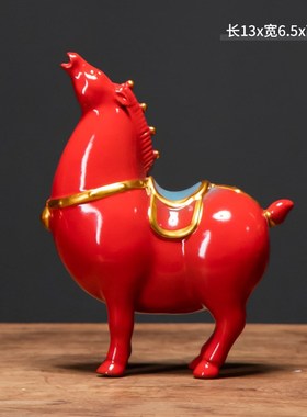 陶瓷唐马招财小摆件博古架客厅书房电视柜酒柜红色马茶宠桌面装饰