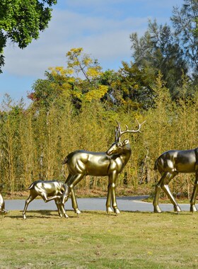 仿铜鹿玻璃钢雕塑装饰仿真抽象梅花鹿动物小品草坪园林庭院大摆件