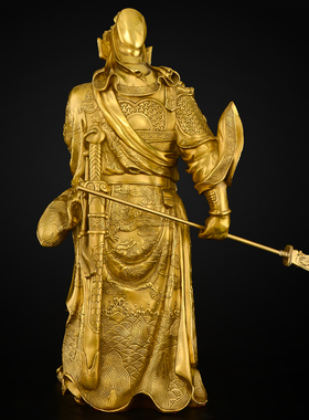 铜关公像摆件黄铜横刀武财神玄关供奉办公室神像关公铜像客厅大号