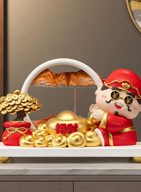 海贝海财神爷玄关钥匙收纳装饰品电视柜入户门家居摆件客厅画流沙