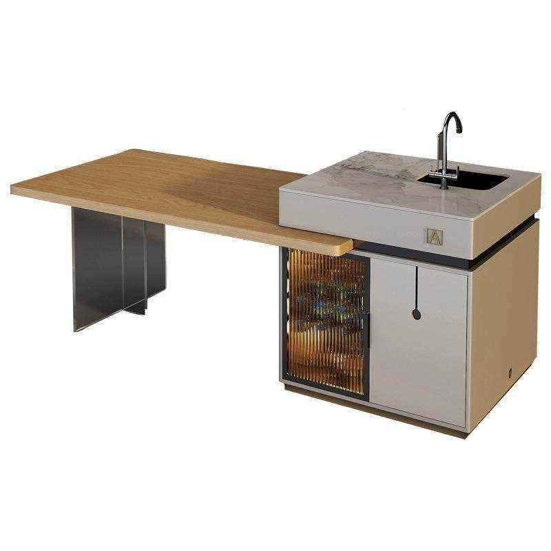 意式高端岛台桌一体可伸缩带微餐波实炉水槽餐CMO木桌家用岩板中,淘宝优惠券,粉丝福利购,淘宝优惠卷