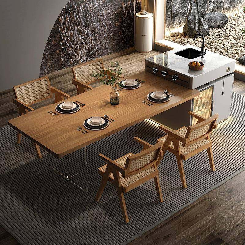 意式高端岛台桌一体可伸缩带微餐波实炉水槽餐CMO木桌家用岩板中,淘宝优惠券,粉丝福利购,淘宝优惠卷