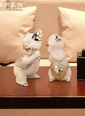 生猪摆件情侣装饰家居工ST321AB艺品装欧式轻奢客肖室厅玄关卧床