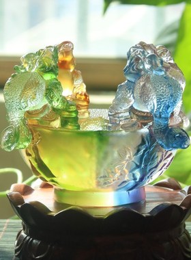 琉璃四方纳财招财聚财金蟾聚宝盆客厅办公室店铺开业摆件工艺品