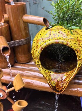 循环流水陶罐生态缸古法养鱼庭院造景摆件室内增氧竹子流水过滤器