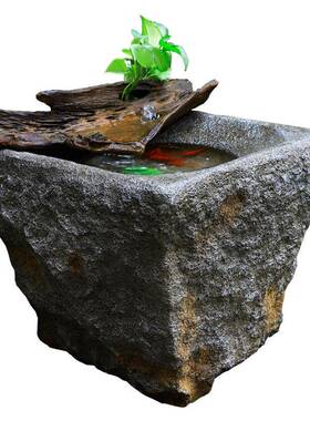 缸fcxyftF87J9578鱼流水器摆件户外简约水景石臼园庭院花中式养鱼